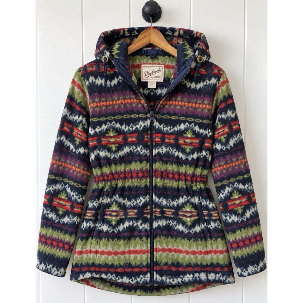 Woolrich Women's M Vintage Aztec Fleece Jacket Hoodie Made in USA Full Zip